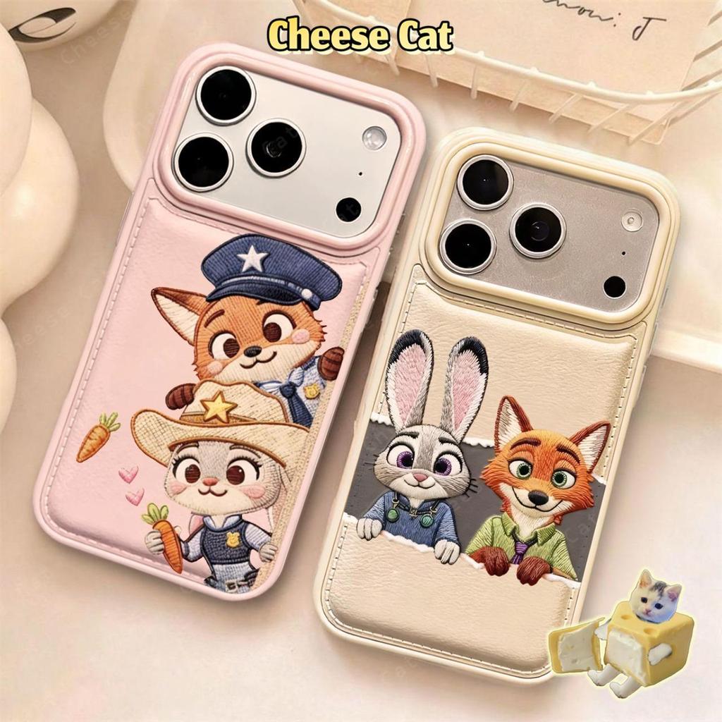 cho zootopi Ốp điện thoại da cặp đôi cáo và thỏ cho iPhone 17 Pro Max Xs 11 12 13 Pro 14 15 16 Plus XR