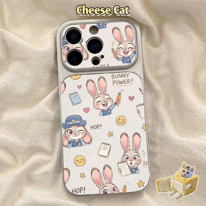 Ốp điện thoại da trắng đơn giản hình chú thỏ cảnh sát dễ thương cho iPhone 17 Pro Max 15 16 13 12 11 Pro Xs XR