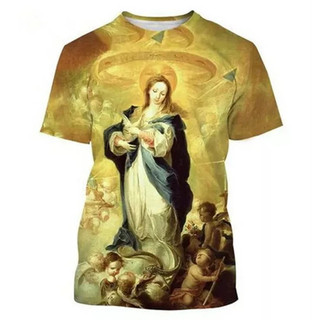 Trinh Nữ Maria Đồ Họa Áo 3D In Hình Mẹ Của Chúa Áo nam Nữ Cơ Đốc Giáo Tee Vintage Mùa Hè Unisex Tay Ngắn Kid Tops