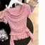 Phiên bản Hàn Quốc Cổ tròn chấm bi sang trọng Không đều Xù khâu áo thun ngắn tay nữ 20