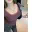 Pure Desire Style Thiết kế màu sắc tương phản Cảm giác cổ vuông Áo thun ngắn tay nữ mùa hè Slim-Fit Slimmer Look Hot Girl All-Match Front Shoulder Top Hợp thời trang