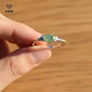 Nhẫn mở có thể điều chỉnh cỏ bốn lá dành cho nữ Cô gái Cặp đôi Trang sức Luy lãng mạn Hoàn hảo để cầu hôn [Mina]