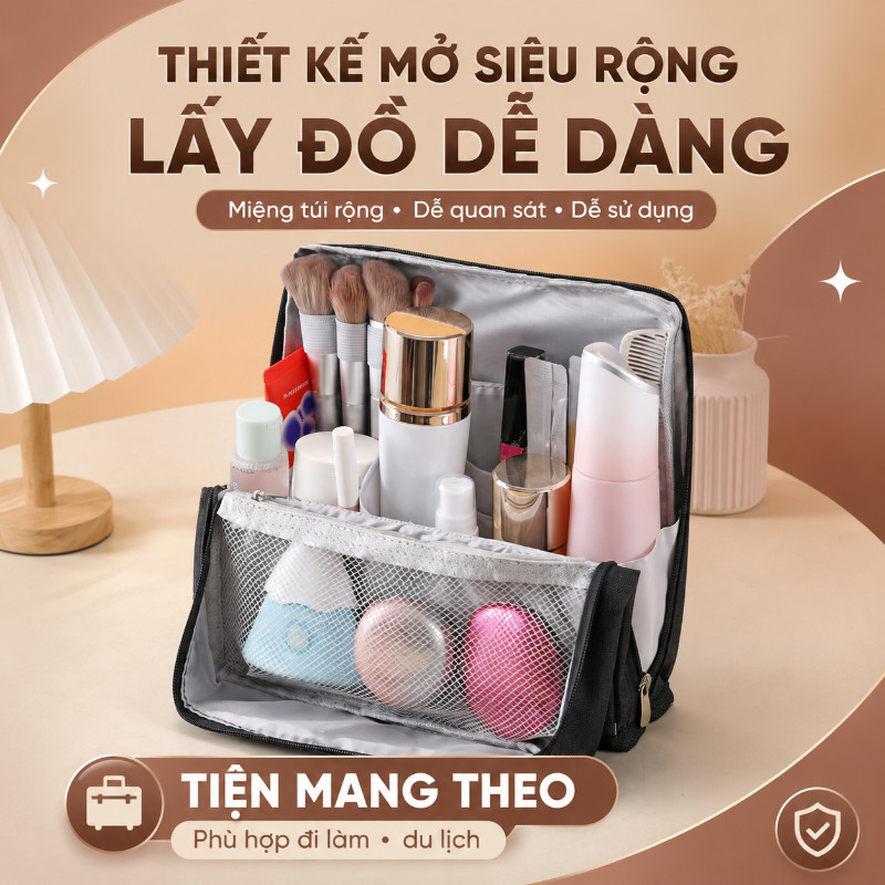 Hộp đựng bút sáng tạo dung tích lớn có ngăn chia túi đựng mỹ phẩm du lịch tiện mang theo