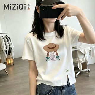[MIZIQI] Áo thun ngắn tay cổ tròn đơn giản dành cho nữ, mùa hè xẻ viền mỏng hơn