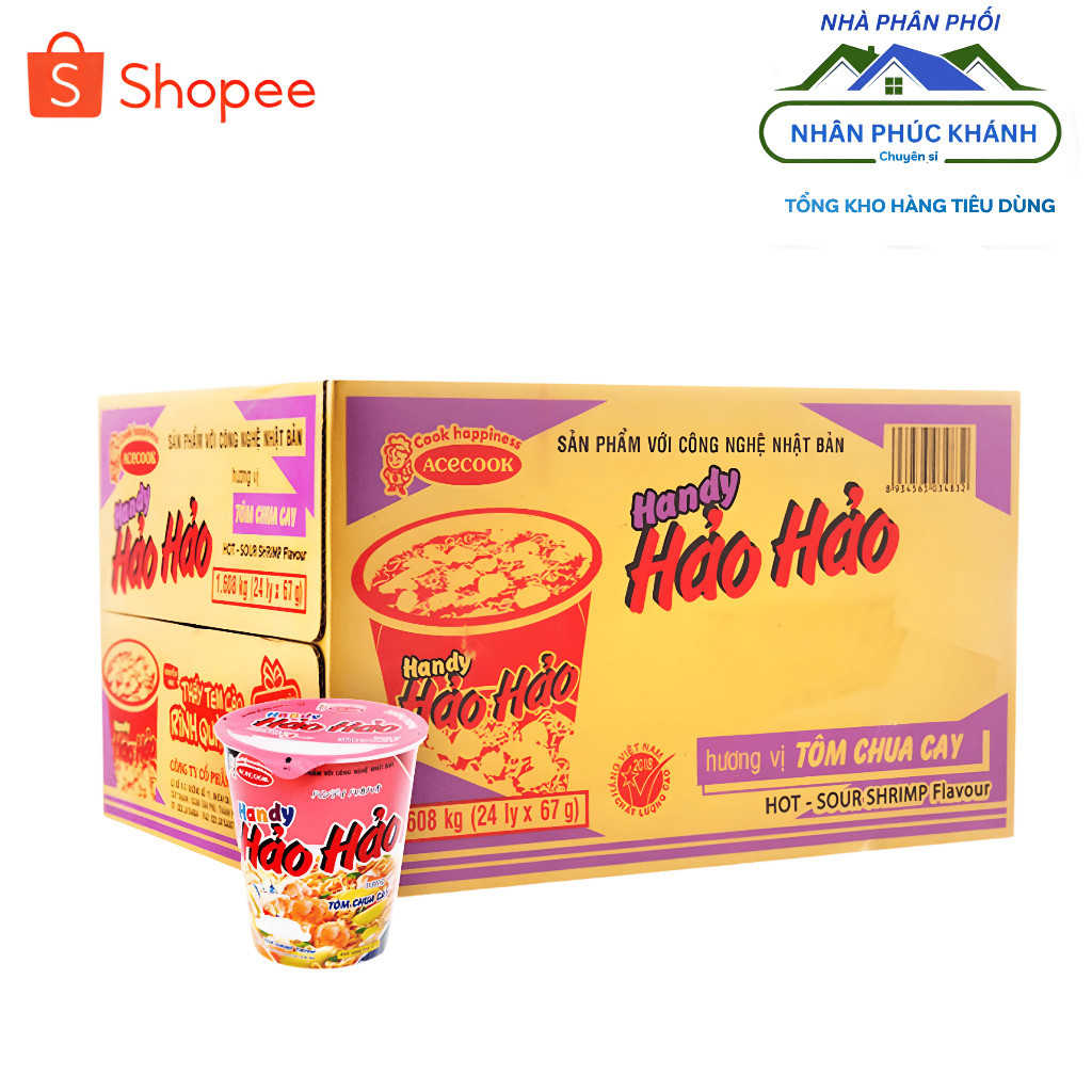 Thùng 24 ly mì Handy Hảo Hảo tôm chua cay 67g - Nhân Phúc Khánh