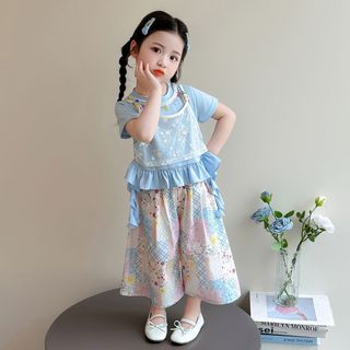 Bộ đồ mùa hè cho bé gái – Set Bohemian phối ren quần suông phong cách Hàn Quốc