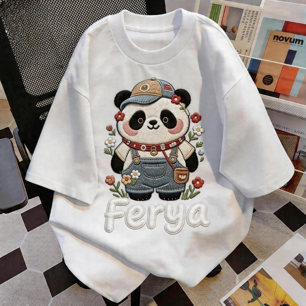 （Giao hàng 24h）Angela 🔥 Áo thun bản rộng，Áo thời trang phong cách Hàn cá tính「Gấu trúc đáng yêu」📦