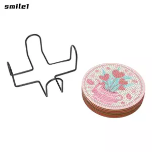 SMILE 8 Chiếc Kim Cương Giả Tranh Đế Lót Ly, Dính Mạnh Mẽ Hoạt Hình Coaster Kim Cương Giả Bộ Nghệ Thuật, Miếng Dán Kim Cương Thêu Nhựa Hồng Kim Cương Nghệ Thuật Đế Lót Ly Gia Đình DIY
