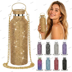 Cốc giữ nhiệt kim cương lấp lánh PYCOU, Cốc hút chân không bằng thép không gỉ có thể tháo rời bằng kim cương, Chai nước di động nhẹ 500ML hợp thời trang Du lịch, Thể thao, Ngoài trời