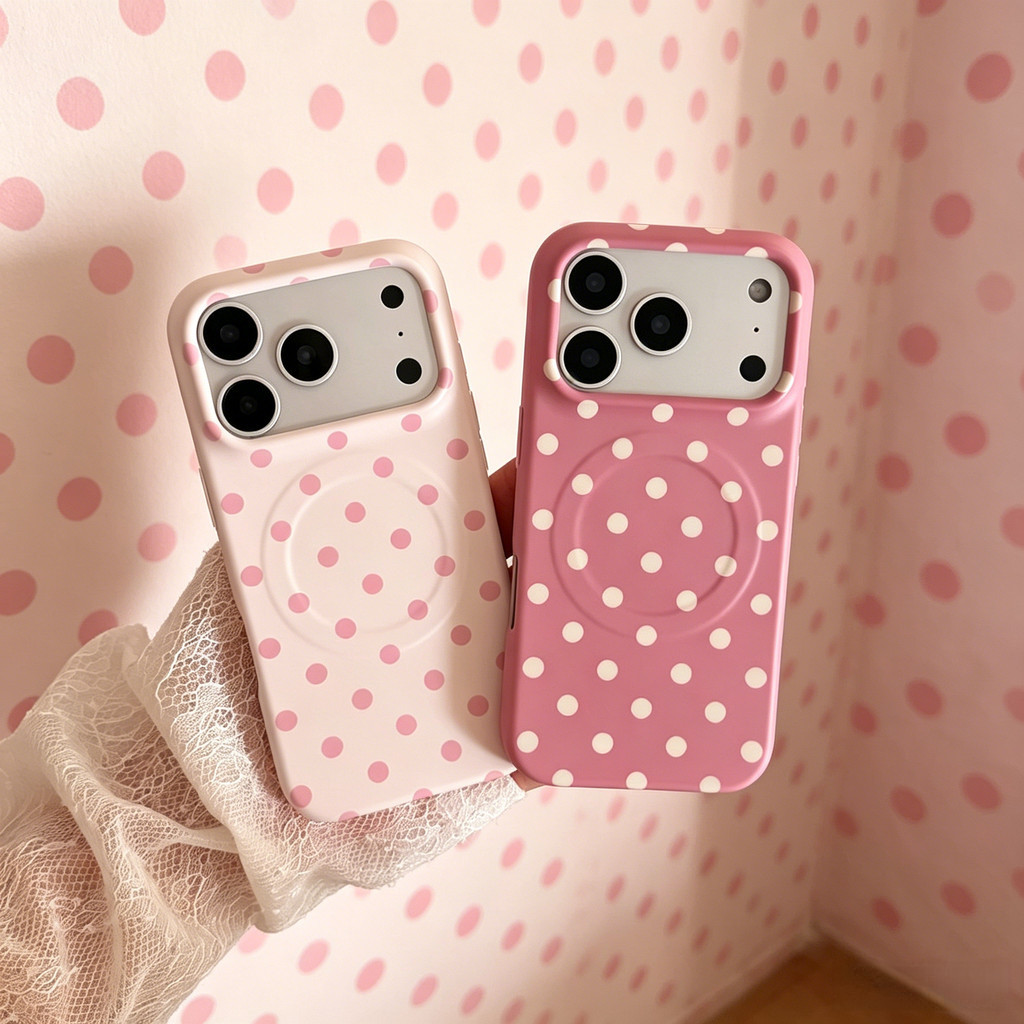 Ốp điện thoại iPhone dạng bột kem chấm bi thích hợp cho iPhone 17 Pro Max, 17, 16, 15, 14, 13 mẫu hút từ tính
