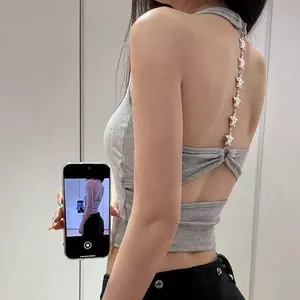 Con Công Xanh Dây Camisole Thái Hot Girl Phong Cách Dây Thiết Kế Tích Hợp Miếng Lót Ngực Không Tay Bên Ngoài Mặc Sang Trọng Top
