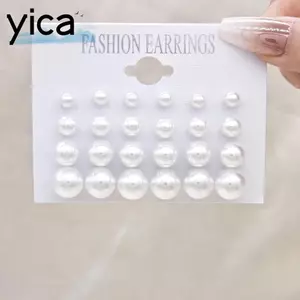 YICA 12 Đôi/bộ Bông Tai Giả Ngọc Trai Cao Cấp, Thiết Kế Bóng Trắng Tinh Tế, Bông Tai Xỏ Nhẹ Nhàng Đơn Giản Cổ Điển Cho Nữ, Bé Gái