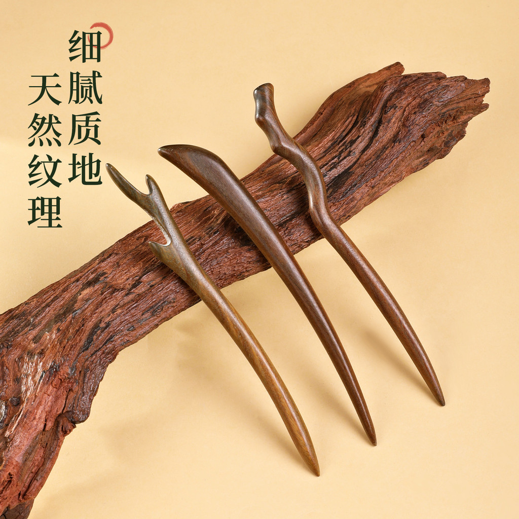 WHX Bộ sưu tập kẹp tóc 15cm: kẹp tóc gỗ đàn hương xanh & Mun, phụ kiện tóc thủ công phong cách Trung Quốc mới