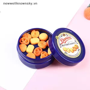 MỚI 1 Cái 1 / 12 Nhà Búp Bê Thu Nhỏ Đan Mạch Bánh Quy Màu Xanh Hộp Thiếc Bộ Nhà Bếp Tự Làm Phụ Kiện SKY