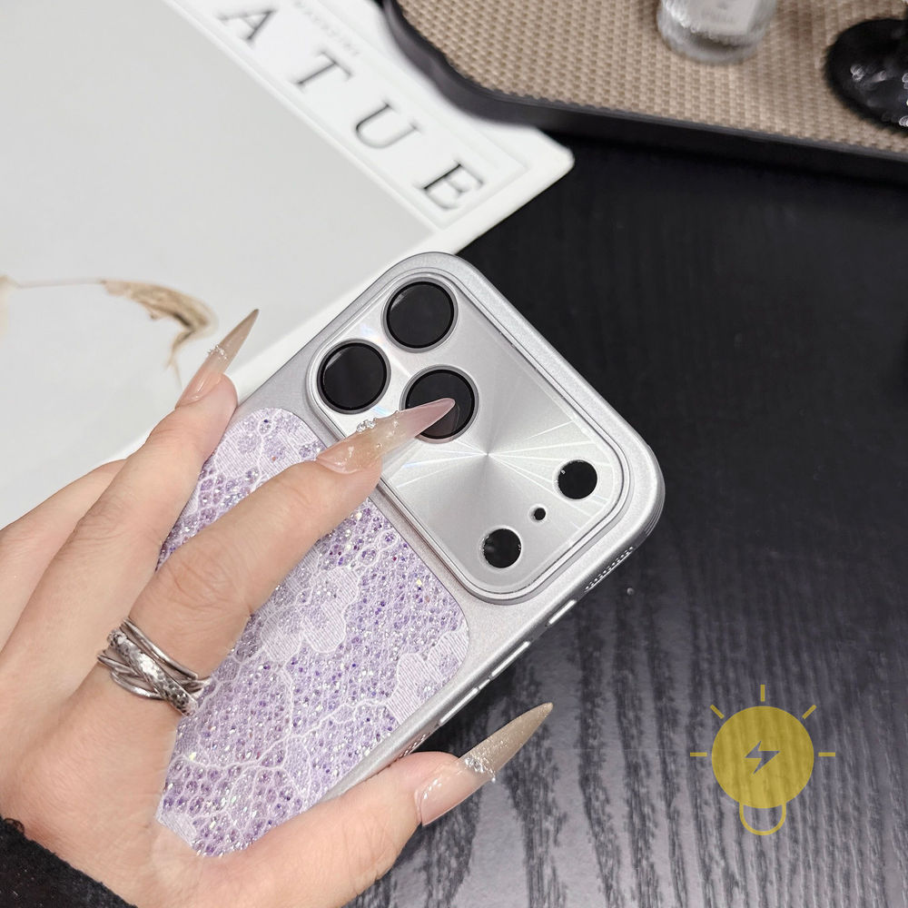 Phone Case For iPhone 17 Pro Max 16 15 14 TPU Lace Glitter Powder Heat Dissipation Glitter Powder Aesthetic Korean Cute