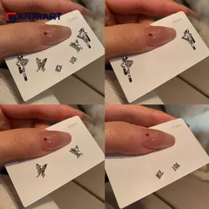 AN.MART 6 Chiếc Nữ Màu Bạc Kim Cương Giả Bướm Tình Yêu Bông Tai Phong Cách Hàn Quốc Thời Trang Punk Bông Tai Trang Sức Bộ Quà Tặng VN