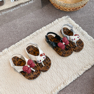 Dép Bé Gái Hello Kitty Da Báo In Trẻ Em Giày Trơn Màu Đa Năng Thoáng Khí Mùa Hè 2026 Mới Trẻ Em Xăng đan Mũi Mở Đáy Mềm