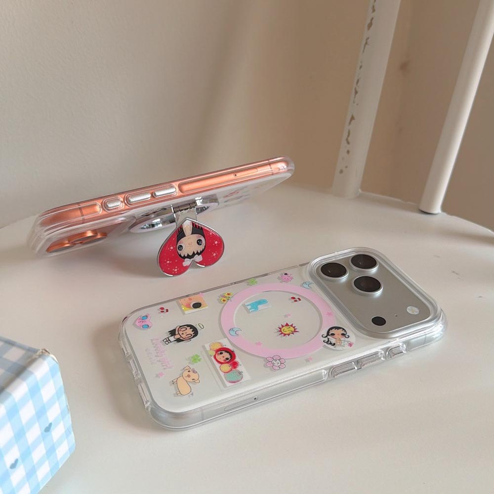 Vỏ cứng Tương thích với iPhone 13 14 14Pro 14ProMax 15 15Pro 15ProMax 16 16Pro 16ProMax 17 17Pro 17ProMax Sticker Wind Angel Pattern Magnet Case