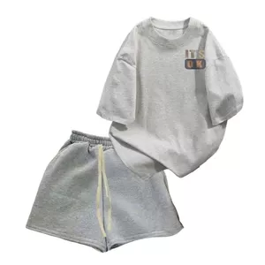 Bộ quần đùi cộc trơn màu XÁM ĐẬM ullzang ngắn dây to+kết hợp phông chữ IT OK ng ự c- cahng3158