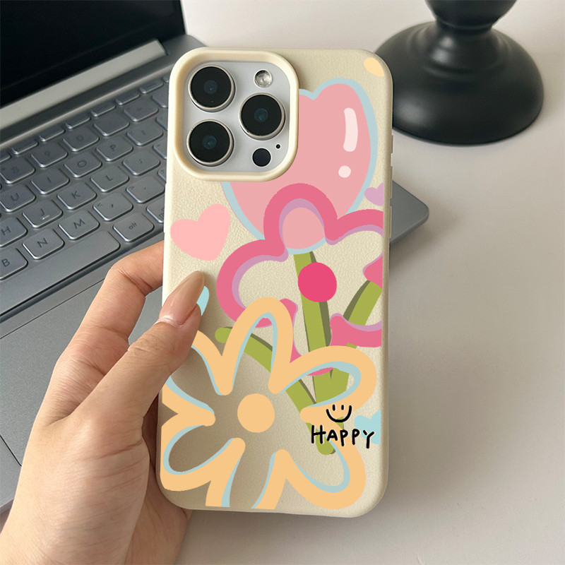 Ốp lưng cho iPhone 17 16 Pro Max 15 14 13 12 11 Hình vẽ hoa Tulip vui vẻ