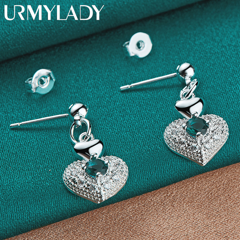 URMYLADY Bạc 925 Trái Tim Zircon Bông Tai Dành Cho Nữ Tiệc Cưới Thời Trang Quyến Rũ Trang Sức