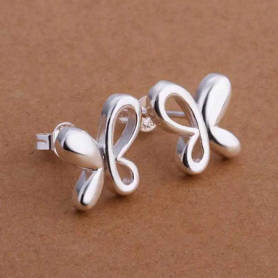 Phụ Nữ Tiệc Cưới Hiện Tại Phổ Biến Bạc 925 Bông Tai Bướm Nhỏ Trang Sức E314