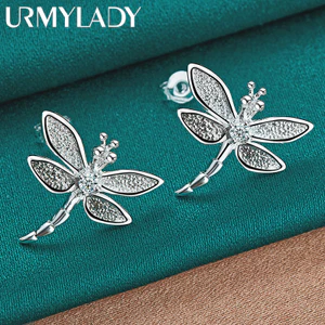 URMYLADY Bạc 925 Chuồn Chuồn Zircon Bông Tai Dành Cho Nữ Tiệc Cưới Trang Sức Thời Trang