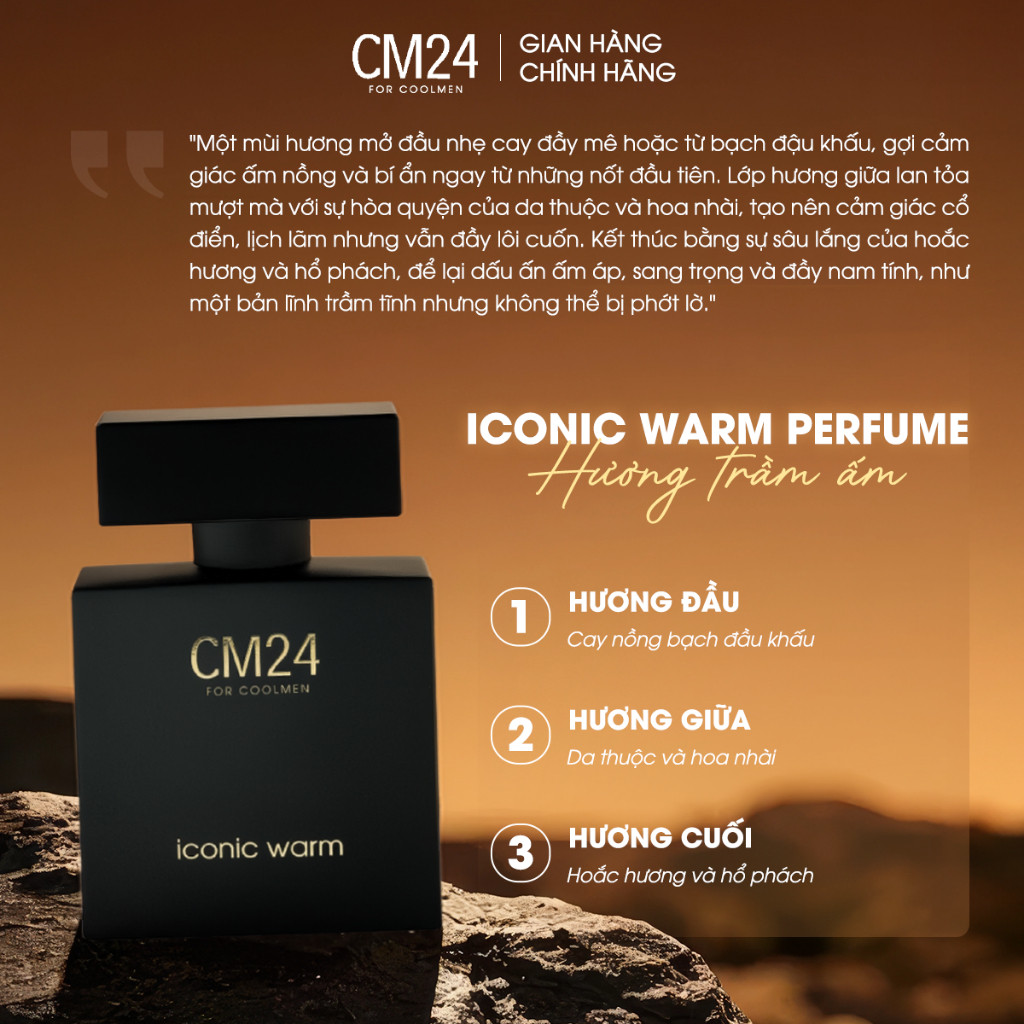 (HƯƠNG GỖ) Nước Hoa Nam CM24 ICONIC WARM Eau de Parfum Sang Trọng, Đẳng Cấp, Quyến Rũ, Lưu Hương Lâu - 50ml