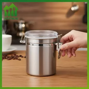 SWEET 1.2L Hộp đựng hạt cà phê bằng thép không gỉ Bình chân không kín khí có van xả CO2 để đựng thức ăn n