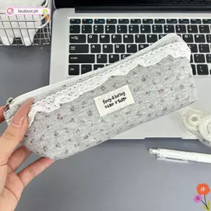 BEABOUT Bút Chì, Túi Đựng Bút Ren Họa Tiết Hoa, Túi Đựng Bút Chì Màu Xám Dung Tích Lớn Học Sinh