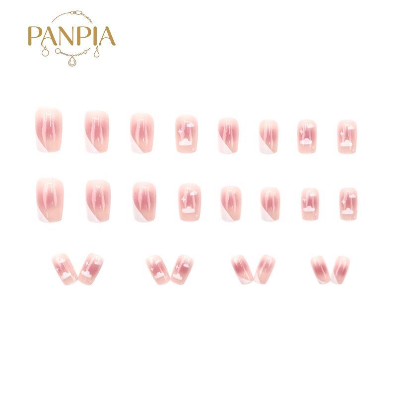 PNPIA- 24 Chiếc Đám Mây Pháp Ngôi Sao Đầu Vuông Ngắn Bấm Vào Móng Tay Giả Có Thạch Dính Thiết Kế Lấp Lánh Móng Tay Giả Có Thể Tháo Rời
