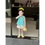 Bộ hai mảnh cổ búp bê màu xanh tươi mùa hè cho bé gái Bộ quần short hoa chấm bi đầy màu sắc