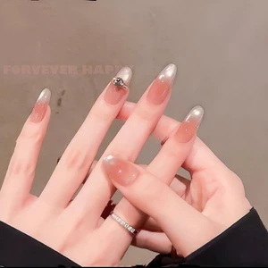 12 Chiếc Hình Bầu Dục Pháp Lụa Mắt Mèo Handmade Móng Tay Giả Cho Nữ