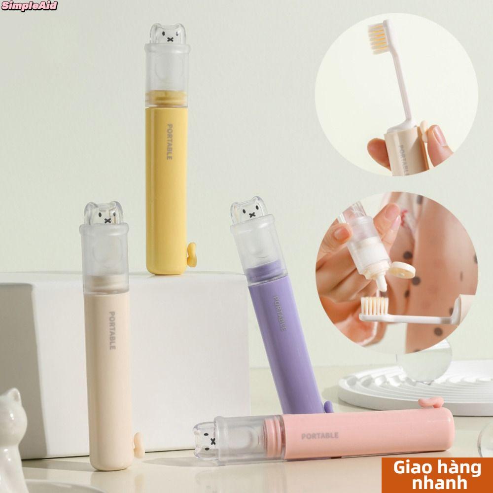 [Vận chuyển nhanh] Bàn chải đánh răng du lịch SIMPLEAID, Hộp đựng kem đánh răng cầm tay Mini, Bộ bàn chải đánh răng có thể gập lại 2 trong 1 dễ thương dành cho du lịch cắm trại ngoài trời
