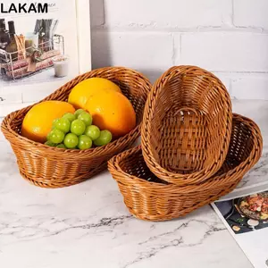 Khay đựng bánh mì LAKAM, Giỏ đựng đồ nhà bếp màu nâu mây, Hộp đựng đồ lặt vặt trong phòng khách Hộp đựng hoa trái cây