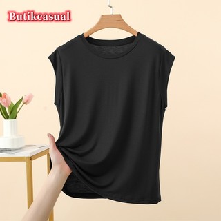 Áo thun nữ modal trơn mùa hè mới tay ngắn mỏng áo sơ mi dáng rộng thông thường Áo đa năng L 2XL