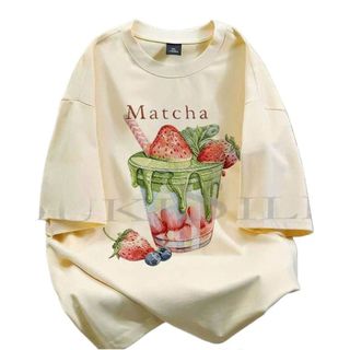 Áo phông form rộng oversize tối giản phong cách họa tiết Matcha và trái cây Quả dâu Tây-thubaaaaa