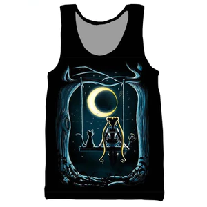 Anime mới Thủy Thủ Mặt Trăng 3D Tank Top Unisex, Bông Tai Kẹp Áo Dạo Phố, Mềm Mại Thoáng Khí Không Tay