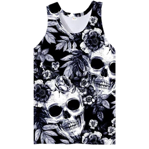 Đầu lâu 3D Tank Top Nam, Đen Trắng Skeleton Không Tay Đi Biển Tee, Mềm Mại Thoáng Khí Dạo Phố Áo Vest