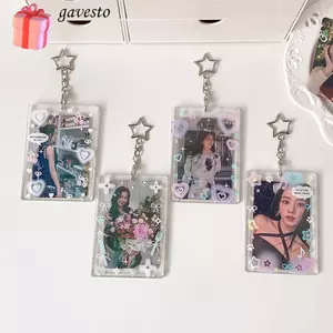 Giá đỡ huy hiệu ID GAVESTO, Giá đỡ Photocard 3 inch Acrylic lấp lánh, có mặt dây chuyền Móc khóa khung ảnh Keychian dành cho nữ Cô gái
