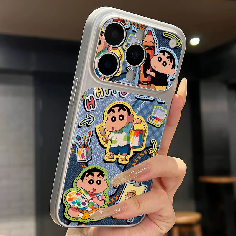 Ốp lưng iPhone Họa tiết da mạ Tím Crayon họa tiết Shin-chan iPhone 17 16 15 14 13 12 11 Pro Max Plus Max