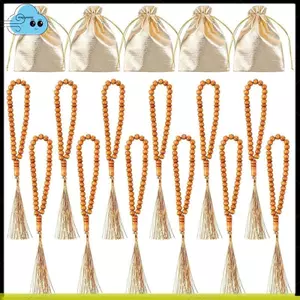 Túi vải vàng Hạt cầu nguyện bằng gỗ, Vòng tay cầm tay, Món quà hoàn hảo cho bạn bè và gia đình làm trang trí