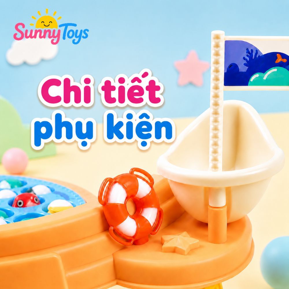 Bàn Câu Cá Phát Nhạc SunnyToys 45 Món - Bé Câu Cá Vui Nhộn, Luyện Tay Mắt