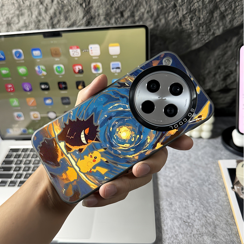 Dành cho Oppo Find X9 Ultra X9 Pro X8 Pro X7 Ultra Reno 15 Pro 15F 14F 13F “Pikachu Gengar ” Vỏ điện thoại cứng mờ siêu nhỏ / Vỏ Oppo chống sốc viền mềm