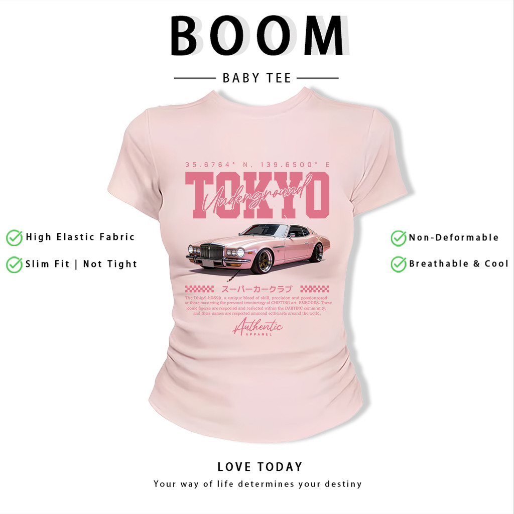 BOOM Áo Baby Tee Nữ Cotton Ôm Body-Áo Thun Ngắn Tay Y2K In Hình PhongCách Mùa Hè, Cổ Tròn Hàng Đầucách hàn quốc phongC91