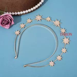 Băng đô ngôi sao kim cương giả DARON, Vòng tóc hai lớp Baroque Star Zircon, Băng đô pha lê điểm nhỏ thanh lịch Ins Tiara Mũ đội đầu hàng ngày
