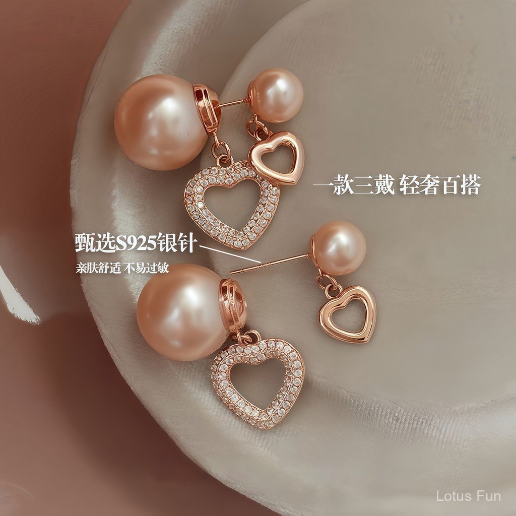 S925 Bạc Kim Tình Yêu Ngọc Trai Bông Tai Nữ Bán Chạy Cao Cấp Bông Tai Nhẹ Sang Trọng Phù Hợp Với Tính Khí Độc Đáo Bông Tai