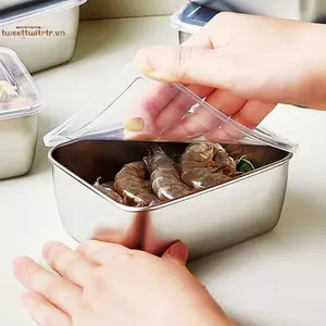 TRTR 600ml Tủ Lạnh Inox Hộp Bảo Quản Thực Phẩm Có Nắp Nhựa Chuẩn Bị Thực Phẩm Tươi Hộp Bảo Quản Hộp Dã Ngoại VN