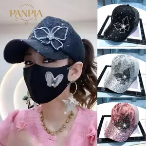 PNPIA- Mũ Bóng Chày Nữ Tinh Tế Bướm Kim Sa Lấp Lánh Mũ Hip Hop Fashionfortable Mũ Thoáng Khí Mũ Chống Nắng