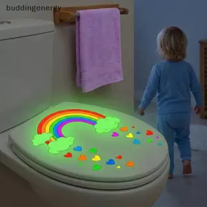 {BUDDI} Trang trí phòng tắm Glow In The Dark Heart Toilet Stiers Đề can cầu vồng có thể tháo rời Thiết kế tự dính {buddingenergy}